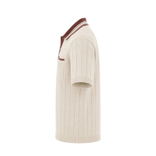 Alvarez Western Wear Men's Premium Cream Knit Polo Shirt with Contrast Collar & Chest Pocket