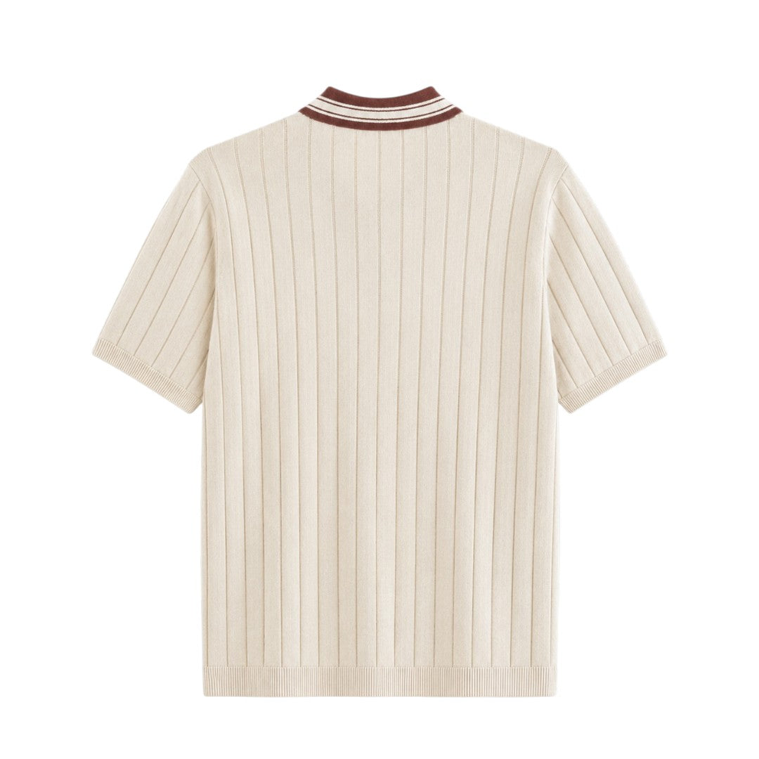 Alvarez Western Wear Men's Premium Cream Knit Polo Shirt with Contrast Collar & Chest Pocket