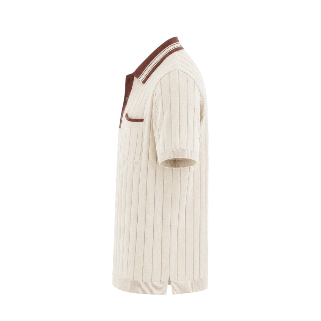 Alvarez Western Wear Men's Premium Cream Knit Polo Shirt with Contrast Collar & Chest Pocket