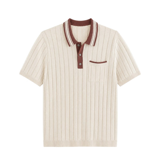 Alvarez Western Wear Men's Premium Cream Knit Polo Shirt with Contrast Collar & Chest Pocket